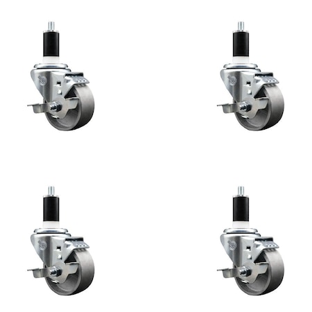 Service Caster 3'' Semi Steel Swivel 1-3/8'' Expanding Stem Caster Set with Brake, 4PK SCC-EX20S314-SSS-TLB-138-4